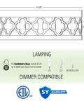 Diagram highlighting dimensions of Farmhouse Quatrefoil 13 Inch Flush Mount Ceiling Light With Distressed White Metal Drum Shade