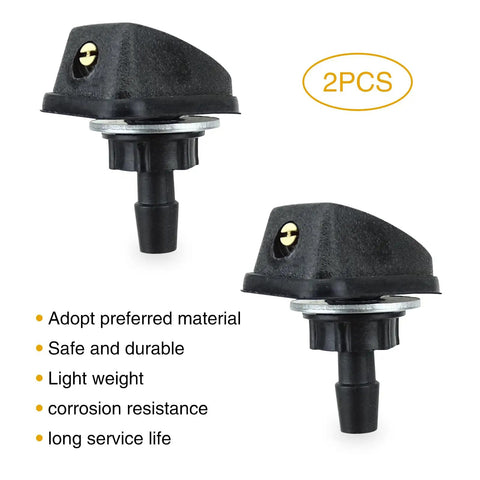 Two black Front Windshield Washer Nozzles Kit, 0.31 Inch Sprayer Head, Adjustable Fan Single Hole Spray, universal replacement