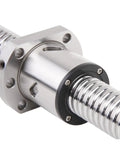 Premium Rolled Ball Screw With Integral Nut C7 Accuracy Grade, close-up view showing smooth metal threads and mounting flange.