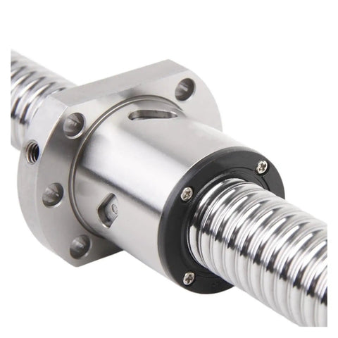 Premium Rolled Ball Screw With Integral Nut C7 Accuracy Grade, close-up view showing smooth metal threads and mounting flange.