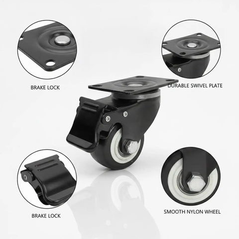 Easy Install Plate Caster With Brake Swivel Nylon Wheel For Smooth Furniture Mobility Ideal For Workbenches Storage Carts Cabinets And DIY Projects 1 Pack close-up showing brake lock and swivel plate