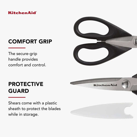 All Purpose Kitchen Shears with Protective Sheath, Rust Resistant Stainless Steel Blades, Soft Grip Handle, Dishwasher Safe