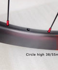 Carbon Fiber 700C Wheelset With 38mm Or 50mm Rim, Road Bike Disc Brake Compatible, close-up rim detail showing height measurement.