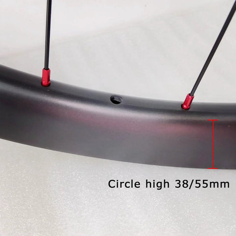 Carbon Fiber 700C Wheelset With 38mm Or 50mm Rim, Road Bike Disc Brake Compatible, close-up rim detail showing height measurement.