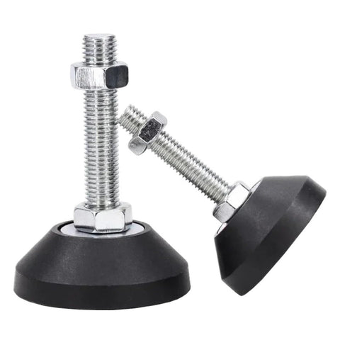 Heavy Duty Adjustable Furniture Leveling Feet 4 Pack Stainless Steel Swivel Base M8 M10 Screw Threads, rubber base pads.