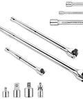 Workhorse Breaker Bar Kit With Rotatable 180 Degree Head Packed With Three Breaker Bars, Three Extension Bars, Four Socket Adapters