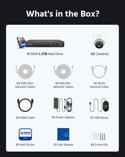 4K PoE Security Camera System All In One With 8 Channel NVR, 6 Outdoor 8MP Turret Cams, 2TB HDD accessories included