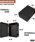 Extra Large Waterproof Outdoor Junction Box With Hinged Panel Cover, Weatherproof IP65 Electrical Enclosure Made From Durable ABS Plastic, size diagram
