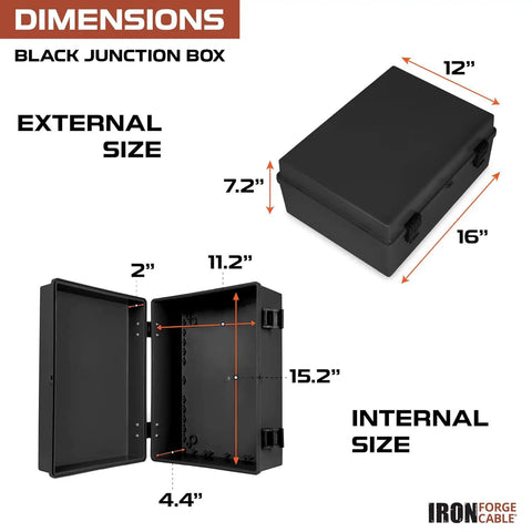 Extra Large Waterproof Outdoor Junction Box With Hinged Panel Cover, Weatherproof IP65 Electrical Enclosure Made From Durable ABS Plastic, size diagram