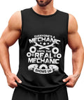 Straight Up Soft Mens Cotton Tank Top Sleeveless Muscle Shirt For Intense Gym Sessions Summer Breathable Undershirt With Reliable Sun Protection Chill Workout Tee worn by a man, featuring a mechanic-themed graphic.