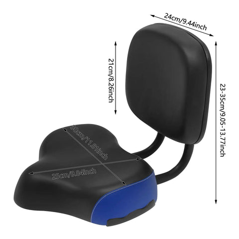 Universal Bike Seat With Backrest For Maximum Comfort Oversized Cushioned Bicycle Saddle With High Density Foam Adjustable Height And Extra Support For Long Rides And All Day Comfy Cruising, black seat with backrest, 25x30x21 cm