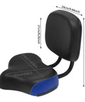 Wide E Bike Seat With Backrest For Long Rides Comfort All Day Sit On A Big Cushioned Ergonomic Saddle With Adjustable Backrest And Height Fits Electric Scooters Stationary Bikes And Trikes Heavy Duty 220 Lb Load Capacity black and blue seat, 25x30cm