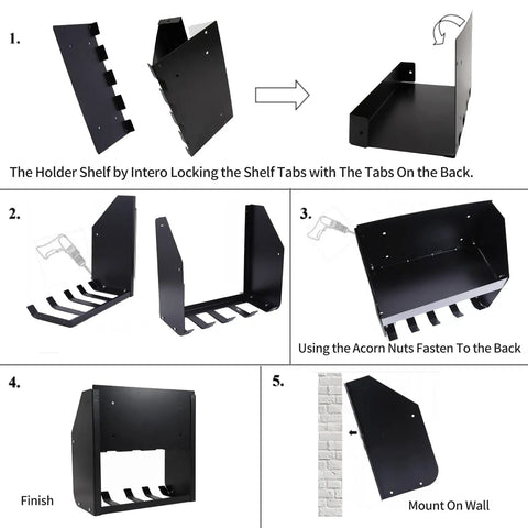 Assembly process of Heavy Duty Power Tool Rack For Electric Drill Wall Mount Organizer with parts and mounting steps.