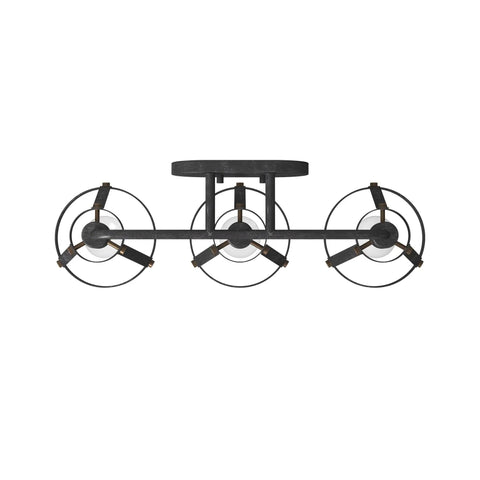 Front view of Wicker Park 3-Light Vanity Light Fixture in Weathered Pewter with Old Satin Brass Accents, 24.25 inches wide