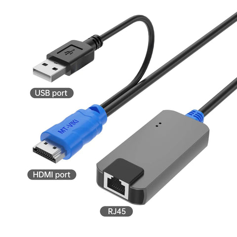 One Pack Usb Hdmi To Rj45 Kvm Dongle Adapter Delivers Plug And Play Power Over Cat6 Cable To Stretch Server Links Up To 230 Feet For No Sweat Console Management with USB, HDMI, and RJ45 ports.