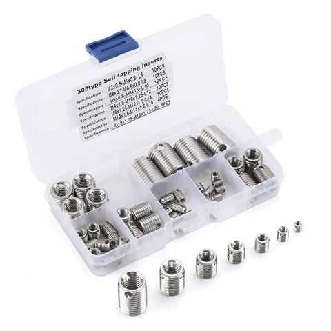 Self Tapping Threaded Inserts Kit For Metal And Stainless Steel 58 Piece Diy Tool Set For Tight, Durable Screw Reinforcement And Easy Install, 58-piece case