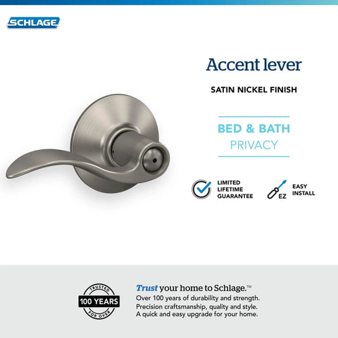 Accent Door Lever Privacy Lock For Bedroom And Bathroom Satin Nickel Finish No Brainer Install Push Button Privacy Lock.