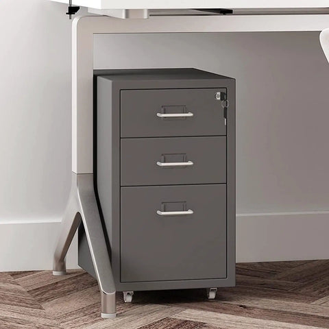 Mobile Metal File Cabinet With Lock Three Drawer Rolling Organizer for home office under desk