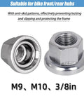 Six Pack Flanged Wheel Hub Nuts For Front And Rear Bikes Includes M8 Three Eighths Inch And M10 Sizing Great For Mountain And Kids Bikes Chrome Plated Steel With Anti Slip Pattern That Helps Prevent Loosening