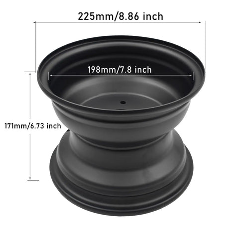 8 Inch Rear Wheel Rim With Three Holes Fits Most ATV Go Kart Off Road Dirt Pit Bike Quad Dirt Bikes Street Bikes Rear Black Heavy Duty Steel Construction Easy To Install And Ready For Rugged Rides, black steel rim dimensions highlighted