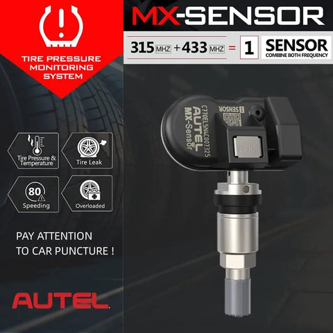 MX Sensor 2in1 Dual Frequency Tire Pressure Sensor 315MHz 433MHz Pack Of 20 With 100% Sensor ID Cloning, Relearn-Free Replacement For TPMS, Plug-And-Play Install, 315/433MHz TPMS sensor with metal valve stem
