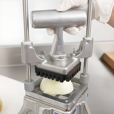 Straight Up Premium Style Push Block Replacement For Nemco 55500 Vegetable Dicer And 55450 French Fry Cutter Safety Feed Paddle in use