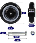 5 Inch Shopping Cart Wheels Replacement Set With Five Sixteenth Inch Axle Polyurethane Casters 1400 Lbs Total Capacity