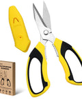 8 Inch Heavy Duty Utility Scissors For Kitchen Office Craft And DIY Workhorse Multipurpose Stainless Steel Shears For Cardboard Fabric Carpet Leather And Thin Wire With Protective Cover, yellow-black handle