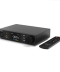 Hi Res DAC And Headphone Amp Bundle With Dual ES9039Q2M Chips, black desktop unit with dial and remote
