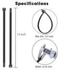 Heavy Duty Self Locking Nylon Zip Ties 1500 Piece Set 12 Inch Long Black Cable Ties With Fifty Pound Tensile Strength specifications