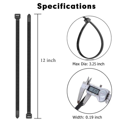 Heavy Duty Self Locking Nylon Zip Ties 1500 Piece Set 12 Inch Long Black Cable Ties With Fifty Pound Tensile Strength specifications