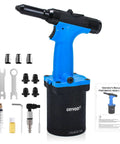 Heavy-Duty Pneumatic Rivet Gun Air Pop Riveter Kit With Wicked Strong Pulling Force For Stainless Steel Aluminum And Iron Supports 1/4, 5/32, 3/16 Inch Rivets, tools and manual.