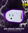 Grounded Outlet With On Off Switch Two Pack 3 Prong Surge Protector 245J Single Port Power Adapter 15A Circuit Breaker White ETL Listed