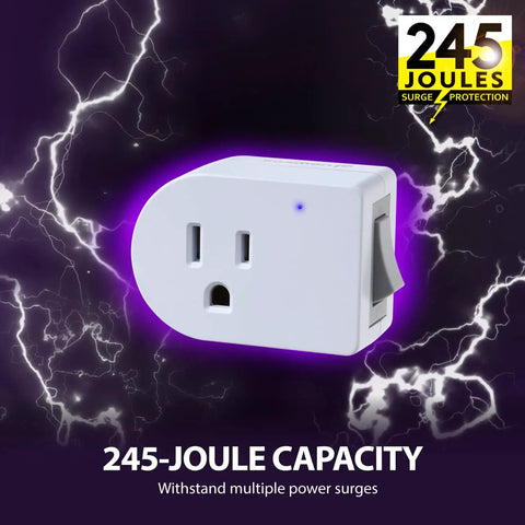 Grounded Outlet With On Off Switch Two Pack 3 Prong Surge Protector 245J Single Port Power Adapter 15A Circuit Breaker White ETL Listed