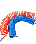 Heavy Duty Pro Pneumatic Hose Air Supply Spiral Premium Pipe 10x6.5mm Black 6m Length C JP Fitting Works Tough Workshops Garages Home Rigs Solid Grip Air Powered Tools Power Boost Job Sites Flex Ready Stock, coiled blue and red air hose with metal fitting