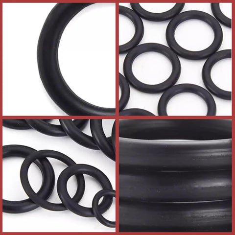 Close-up of 300 Pcs Car O Ring Kit With 18 Size Assortment, Dustproof Oil Proof Rubber Seals shown in assorted sizes.