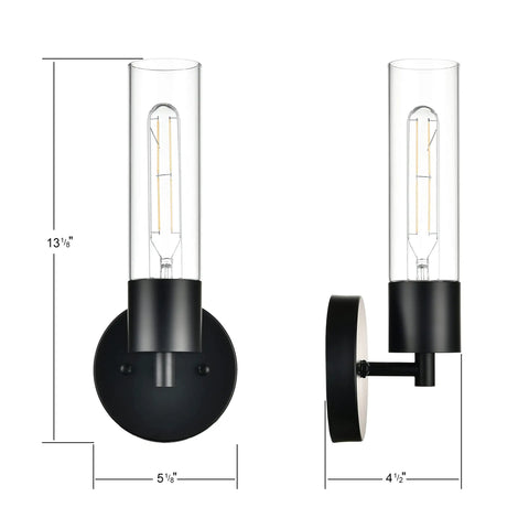 Black Wall Sconce With LED Bulb, Modern Industrial Vanity Light Fixture For Bathroom, Hallway, Bedroom, 13" height.