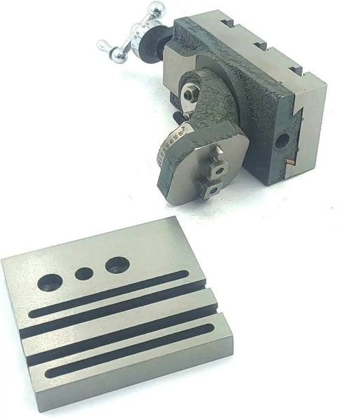Beefy Cast Iron Mini Vertical Milling Slide With Two Inch Steel Vise And Swivel Base For 7 X 14 Mini Lathe Machine Quick Cross Slide Swap Plug And Play Setup, featuring steel vise and base.