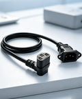 IEC C14 To C13 Power Extension Cable, Right Angle C90 Design, 60 Cm Panel Mount Cord, Solid Copper Core, Smooth Rig Routing