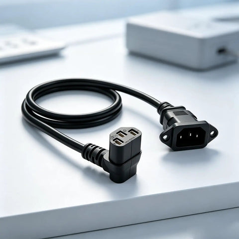 IEC C14 To C13 Power Extension Cable, Right Angle C90 Design, 60 Cm Panel Mount Cord, Solid Copper Core, Smooth Rig Routing