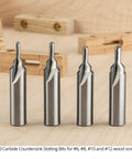 Knockout Countersink Slotting Router Bit For Size Eight Flathead Screws Solid Carbide Build With Half Inch Shank And Two Flutes Built Like A Tank For Fast Decking Work Made Stateside.