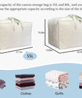Soft Large Canvas Storage Bags With Zipper And Clear Window For Pillows, Quilts, Blankets And Comforters, 80L Each, dimensions shown