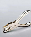 Metal craft hole punch for scrapbooking and tickets, ergonomic one-hand tool, punches 6mm holes, up to 8 sheets, front view.