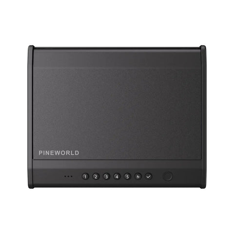 Biometric Gun Safe With Fingerprint Scanner And Raised Backlit Keypad secures two to four pistols in a compact steel case.
