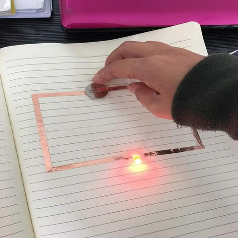 Person demonstrating Copper Foil Tape With Conductive Adhesive, 4 Rolls In Sizes 0.2, 0.24, 0.3, 0.4 Inch, 22 Yards Each
