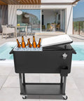80 Quart Rolling Cooler Cart On Wheels With Dual Tops Built In Bottle Opener And Cap Catch Handy Shelf Portable Bar For Outdoor Patio Party And Backyard BBQ Ready In Black Keeps Ice Cold Up To 48 Hours With Ice Sheet