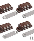 4 Pack Cabinet Magnetic Catch Set For Doors And Drawers Brown with strike plates and screws