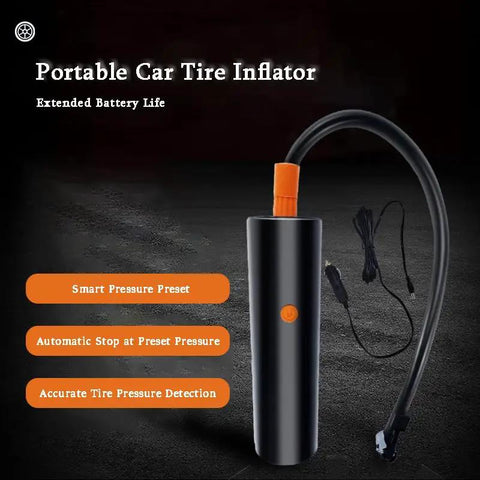 Top Notch Portable Tire Inflator With Quick Read Digital Gauge And Compact 12V Auto Pump For GMC Hummer EV 2022 Through 2025 with orange nozzle.