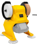 Smooth Operator Mini Belt Sander And Precision Polishing Tool For Wood And Metal Crafting Badass Workbench Companion, yellow, with grinding wheels.