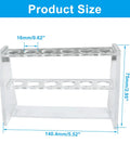 Clear Acrylic Test Tube Rack With 6 Holes For 16mm Tubes, dimensions 5.52 x 2.95 in, showing rack size and hole measurements.